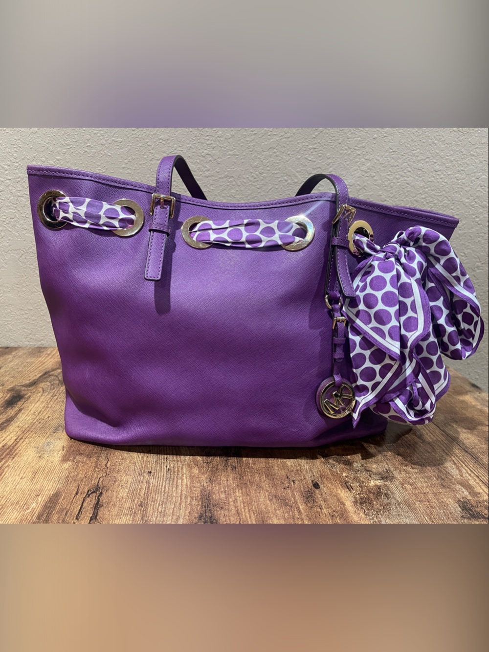 Michael Kors Purple Women's Tote Bag with Polka Dot Scarf